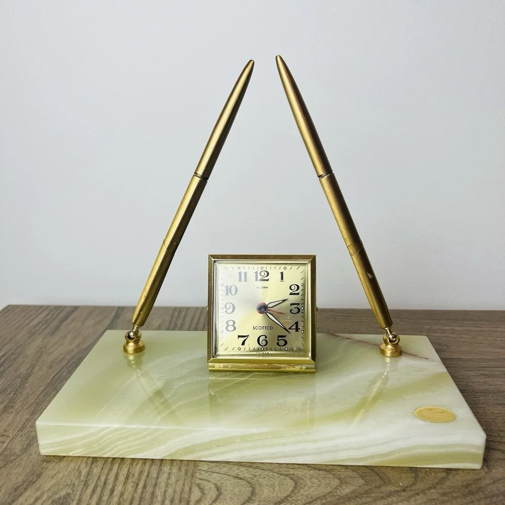 VINTAGE Office SCOTTCO PEN SET Onyx Desk Alarm EQUITY Clock